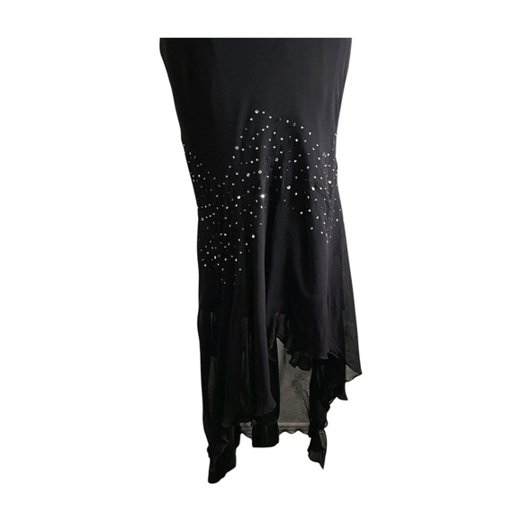 90s Y2K Black Sleek Spaghetti Straps Maxi Asymmetrical Dress Evening M - Picture 4 of 7